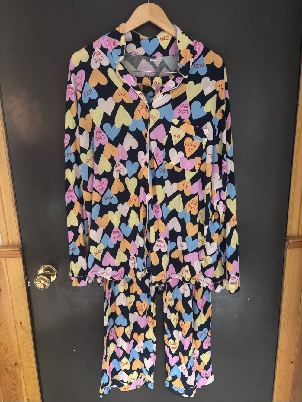 Old Navy Black Pajama Set with Pastel Heart Prints
